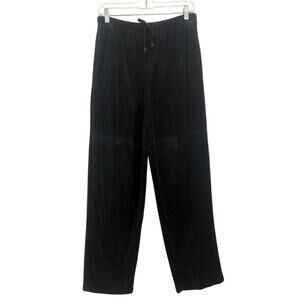 Onque Casuals Black Velour Velvet Wide Leg High Rise Sweatpants Track Pants